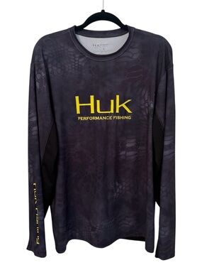 Huk Fishing Shirt Long Sleeve Performance Shirt Black Size L
